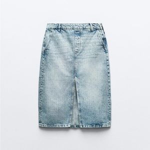 Zara DENIM MIDI SKIRT WITH FRONT SPLIT.